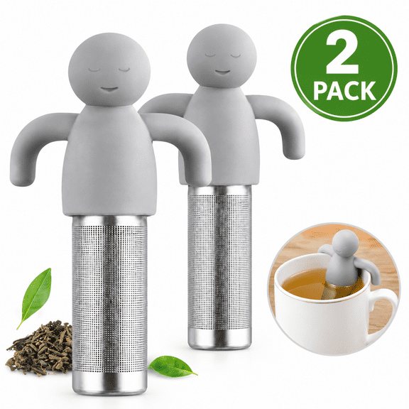 2-Pack 304 Stainless Steel Extra-Fine Mesh Tea Infuser Balls with Gray Silicone Handles