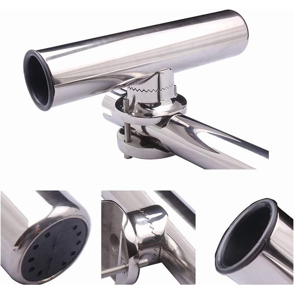 2 Pack Stainless Steel Fishing Rod Holder Big Clamp-on 1 1/4" to 2" Rails for Boat, Side Mount Tournament Style Fishing Pole Holders for Marine Yacht Boat Truck RV