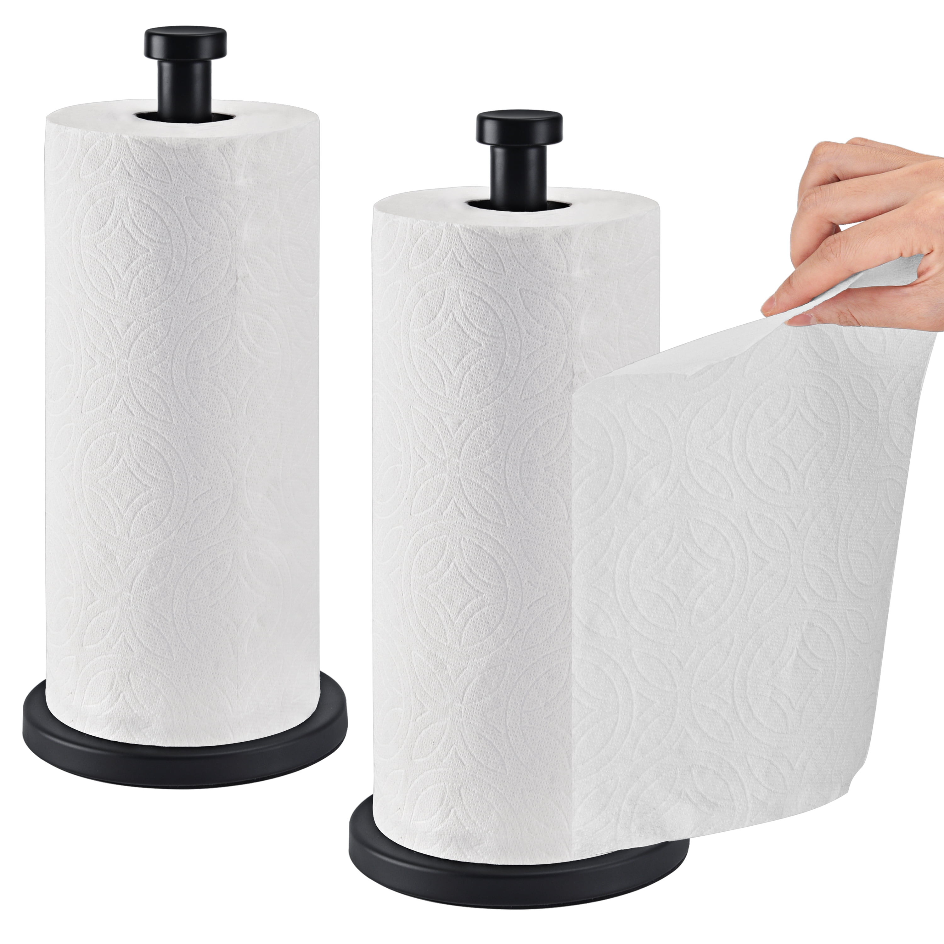 2 Pack Stainless Steel Free Standing Paper Towel Holder, Easy Loading