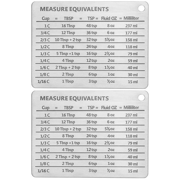 2 Pack Stainless Steel Fridge Magnet Home Accessory Bakery Measure Chart Cooking Conversion Chart Small Baking Chart