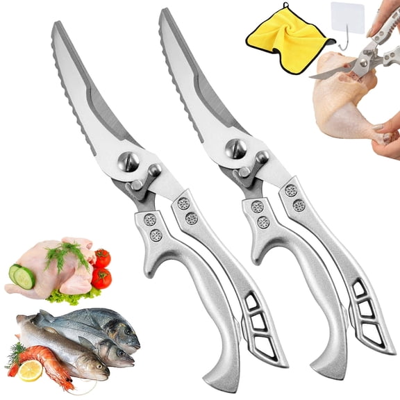 Dintonin 2-Pack Stainless Steel Kitchen Scissors with Safety Lock & Non-Slip Grip for Meat, Chicken Bone, Fish & Vegetables