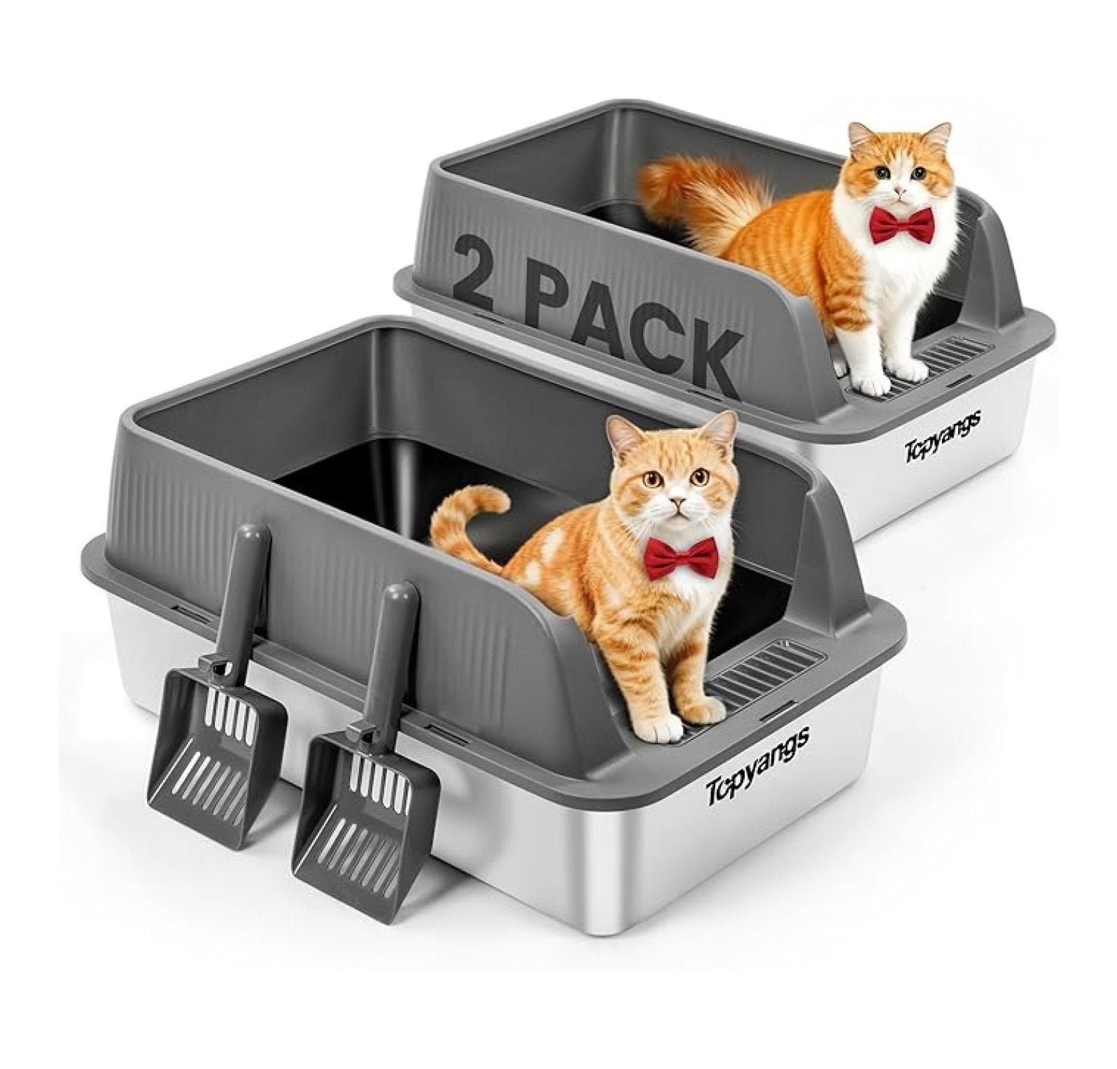 2 Pack Stainless Steel Litter Box, Extra Large Litter Boxes for Big ...