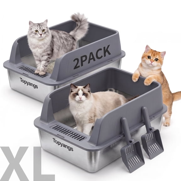 Topyangs Stainless Steel Litter Box, XL Metal Cat Litter Box, Gray, 2 Count