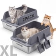 thumbnail image 1 of Topyangs Stainless Steel Litter Box, XL Metal Cat Litter Box for Big Cats, Gray, 1 of 14