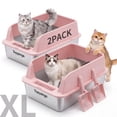 thumbnail image 1 of Topyangs Stainless Steel Litter Box, XL Metal Cat Litter Box for Big Cats, Pink, 1 of 15