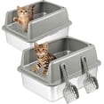 thumbnail image 1 of 2 Pack Stainless Steel Litter Box with Lid, Medium Enclosed Metal Cat Litter Box Pan High Sided, Easy Clean Anti-Leakage Litterbox Tray for Cats, Kittens or Multicat, Bunny, Scoop Included, 1 of 13