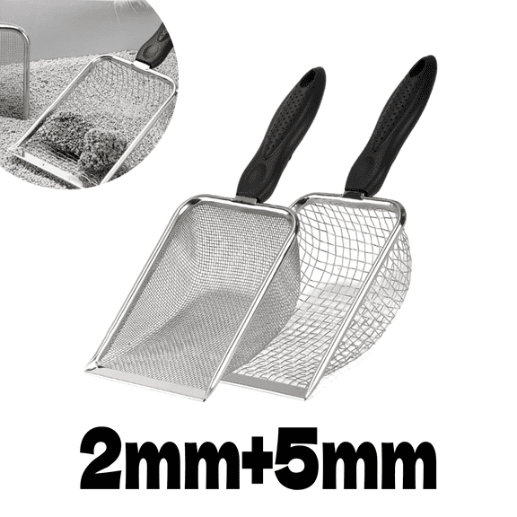 RaoLizhen Dual-Mesh Stainless Steel Cat Litter Scoop, Black (2 Pack)