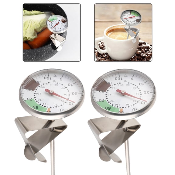 2 Pack Stainless Steel Milk Frothing Thermometer with Clip For Coffee Latte Cappuccino and Chocolate Fast Read Dial 30 210F Barista Tool For Pitcher Steaming and Heating