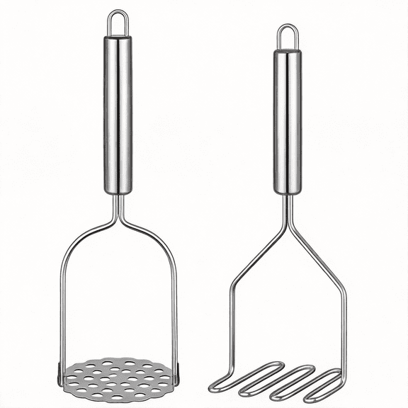 2-Pack Stainless Steel Potato Masher, Kitchen Mashing Tool for Avocado Bean Vegetable, Silver