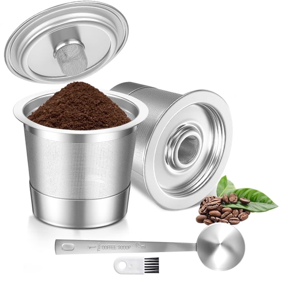 2-Pack Stainless Steel Reusable K Cups for Keurig 1.0, Refillable Coffee Pods with 15 mL Scoop, Cleaning Brush and 4 Spare Seals