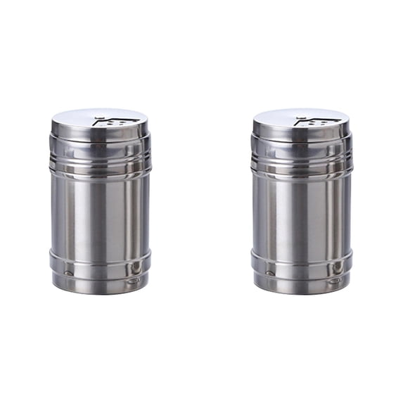 2-Pack Stainless Steel Seasoning Shakers with Rotating Lid – Adjustable Pour Spout for Sugar, Pepper & BBQ Rubs, Spring Grilling & Kitchen Essentials (Stainless Steel, One Size, Grey x2)