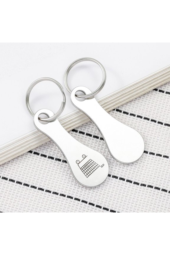 2 Pack Stainless Steel Shopping Cart Token Keychain Portable Trolley Coin Holder for Supermarket Grocery Use