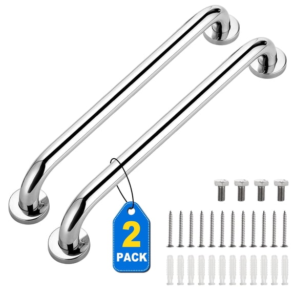 2 Pack Stainless Steel Shower Grab Bars - 500LBS Weight Capacity, 12/16/20/24-Inch Silver Bathroom Safety Handles for Elderly, Seniors & Handicap, Enhancing Stability in Shower/Bathroom