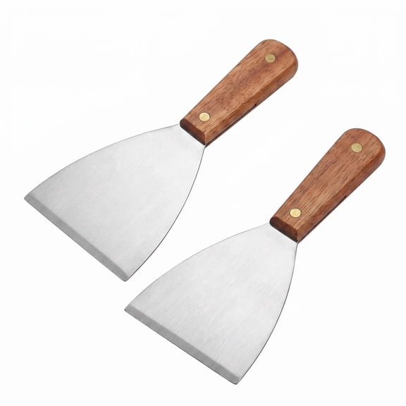 2-Pack Stainless Steel Slant Grill Griddle Spatula & Scraper Heavy Duty Commercial Grade with Wooden Handle, Flat Blade for BBQ, Hibachi, Flat Top Grill