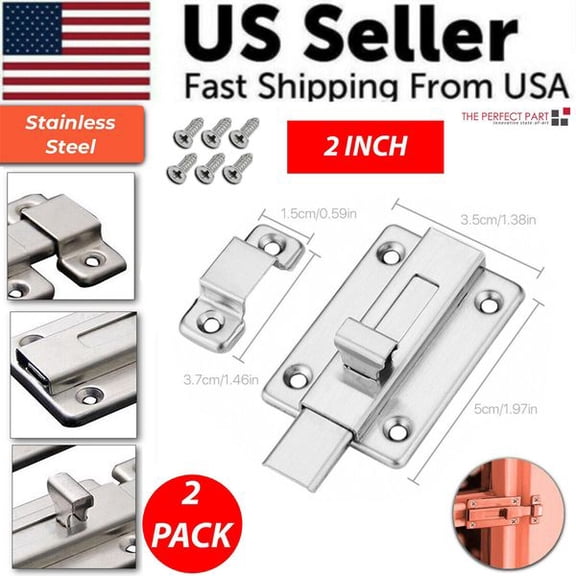 2 Pack Stainless Steel Slide Door Bolt Latch, Keyless Sliding Security Lock for Doors, Cabinets & Gates