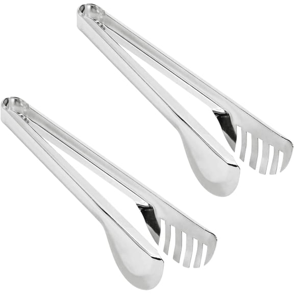 2-Pack Stainless Steel Sliver Salad Tongs, Non-slip & Easy Grip Smart Locking Clip Handy Utensil for Cooking, Serving, Barbecue, Buffet, Salad, Ice, Oven (9.5 Inch)