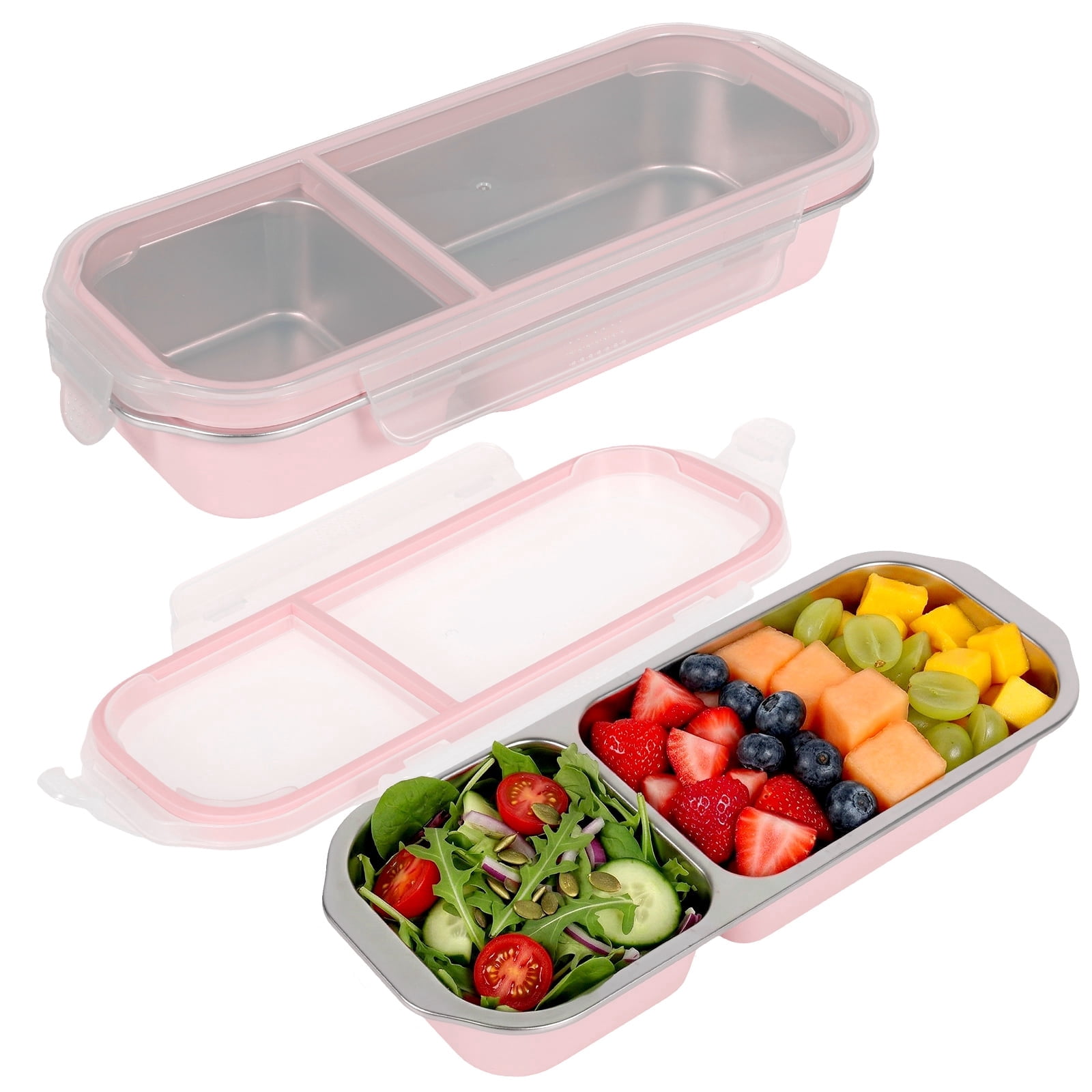 Fkszll 2 Pack Stainless Steel Snack Container,Reusable 2 Compartment Small Snackle Box, Dual Compartment Bento Box for Travel, Camping & Lunch Prep