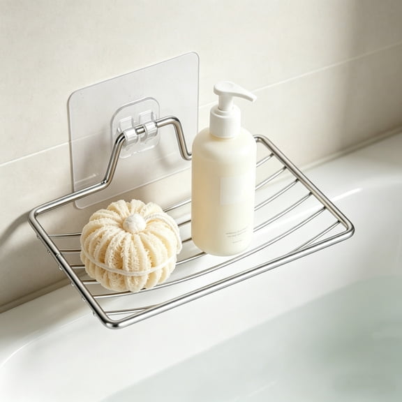 2 Pack Stainless Steel Soap Bar Holder No Drill Wall Mounted - Draining Soap Dish for Bathroom Kitchen Laundry Room - Adhesive Soap Rack with Mesh Wireframe Design for Quick Drying and Space Saving