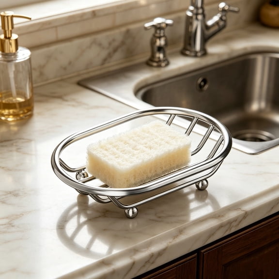 2-Pack Stainless Steel Soap Rack 5.1" x 3.6" x 1",Openwork Drainer Tray for Bathroom Sink Kitchen Counter, Rust-Proof Soap Holder, Silver