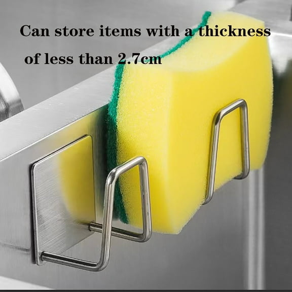 2 Pack Stainless Steel Sponge Holders Sponge Rack Storage Racks Wall-Mounted, Self-Adhesive No Drilling Hanger