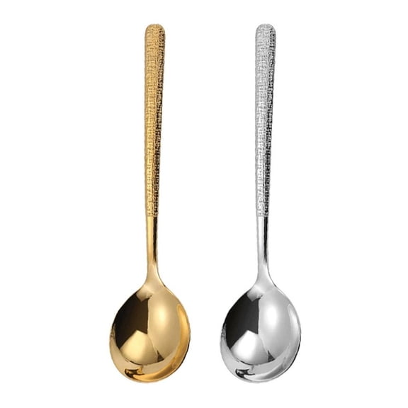 2 Pack Stainless Steel Spoon Kitchen Serving Sauce Server - Silver and gold,Stainless Steel Large Round Spoons with Long Handles