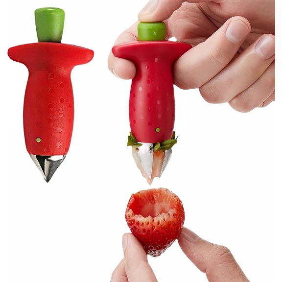2 Pack Stainless Steel Strawberry Huller Tomato Pineapple Corer - Removes Stems & Cores Fast,Twist & Pop Design, Precise No Waste, ABS Anti-Slip Red Handle (3.7 Inch Kitchen Gadget