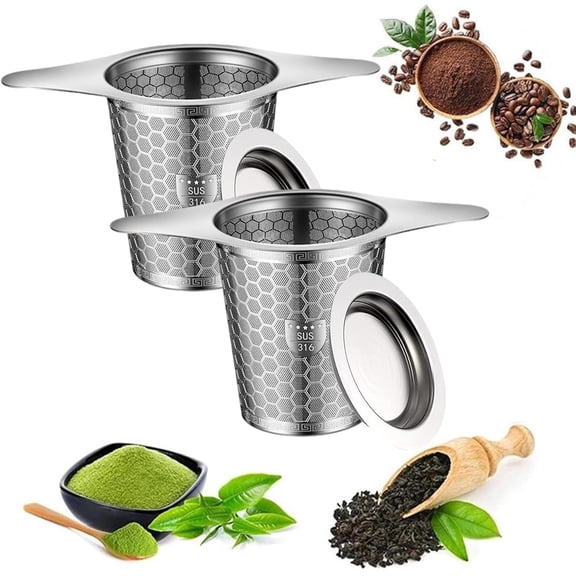 2 Pack Stainless Steel Tea Infuser, SUS 316 Grade Strainers Fine Mesh, Hexagonal Mesh Pattern With Wide Rim Loose Leaf Tea Steeper
