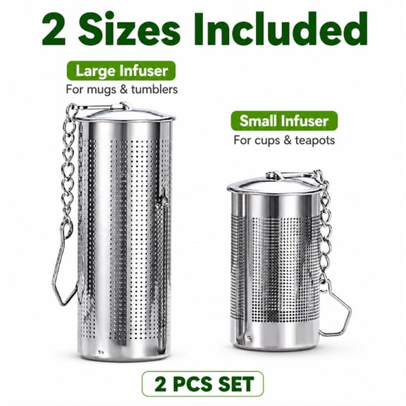 2 Pack Tea Infusers, Fine Mesh Loose Leaf Tea Steepers with Chain and Hook, TIKA