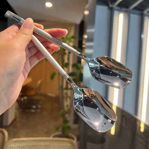 2 Pack Stainless Steel Thick Square Spoon, Korean Style Rice Soup Spoon, 304, Creative Red Mesh Handle, for Dining Table