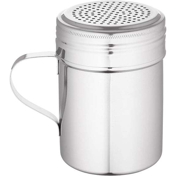 [2 Pack] Stainless Steel Versatile Dredge Shaker Set with Handles 10 Ounce - Salt, Pepper, Sugar, Condiments, Oregano, Spices Shaker for Restaurants, Baking, Cooking (10oz)