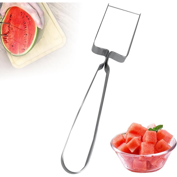2-Pack Stainless Steel Watermelon Slicer, 2026 New Square Fruit Cutter & Server for Mango & Pitaya, Handheld Melon Cuber for Camping, Picnics & Parties