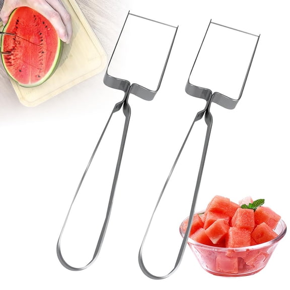 2-Pack Stainless Steel Watermelon Slicer, 2026 New Square Fruit Cutter & Server for Mango & Pitaya, Handheld Melon Cuber for Camping, Picnics & Parties