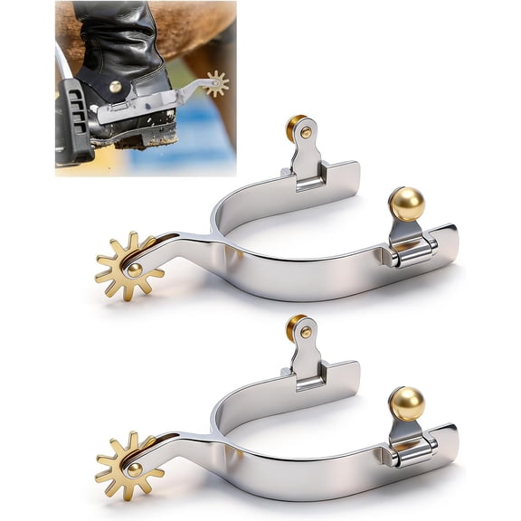 2 Pack Stainless Steel Western Horse Spurs for Cowboy Boots | Boot Spurs with Smooth Rotatable Copper Rowels, Retro Polished Equestrian Boot Spurs for Men Women Riding Training