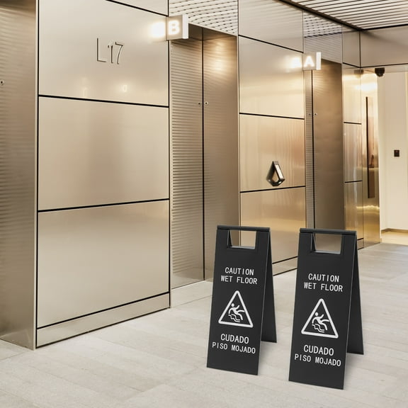 2-Pack Stainless Steel Wet Floor Signs  Foldable, Bilingual Safety Warning Sign with Handle for Slip Prevention in Offices, Stores & Restaurants