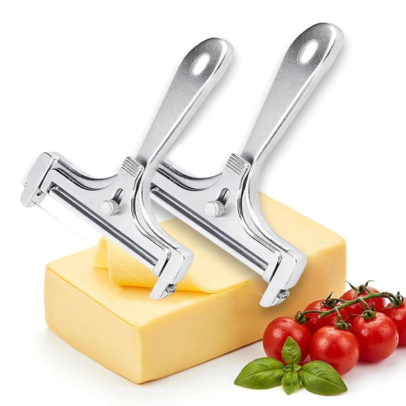 2 Pack Stainless Steel Wire Cheese Slicer - Adjustable Wire Cheese Slicer for Block Cheese, Handheld Stainless Steel Cheese Cutter, Premium Rolling Cheese Wire Slicer for Mozzarella(Silver)