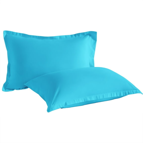 2 Pack Standard Brushed Microfiber Pillow Shams with 2" Flange, Super Soft and Cozy, Wrinkle, Fade, Stain Resistant Sham, Blue, 20x26 inches
