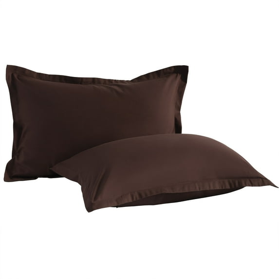 2 Pack Standard Brushed Microfiber Pillow Shams with 2" Flange, Super Soft and Cozy, Wrinkle, Fade, Stain Resistant Sham, Chocolate, 20x26 inches