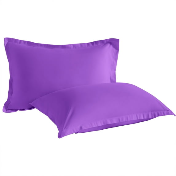 2 Pack Standard Brushed Microfiber Pillow Shams with 2" Flange, Super Soft and Cozy, Wrinkle, Fade, Stain Resistant Sham, Purple, 20x26 inches