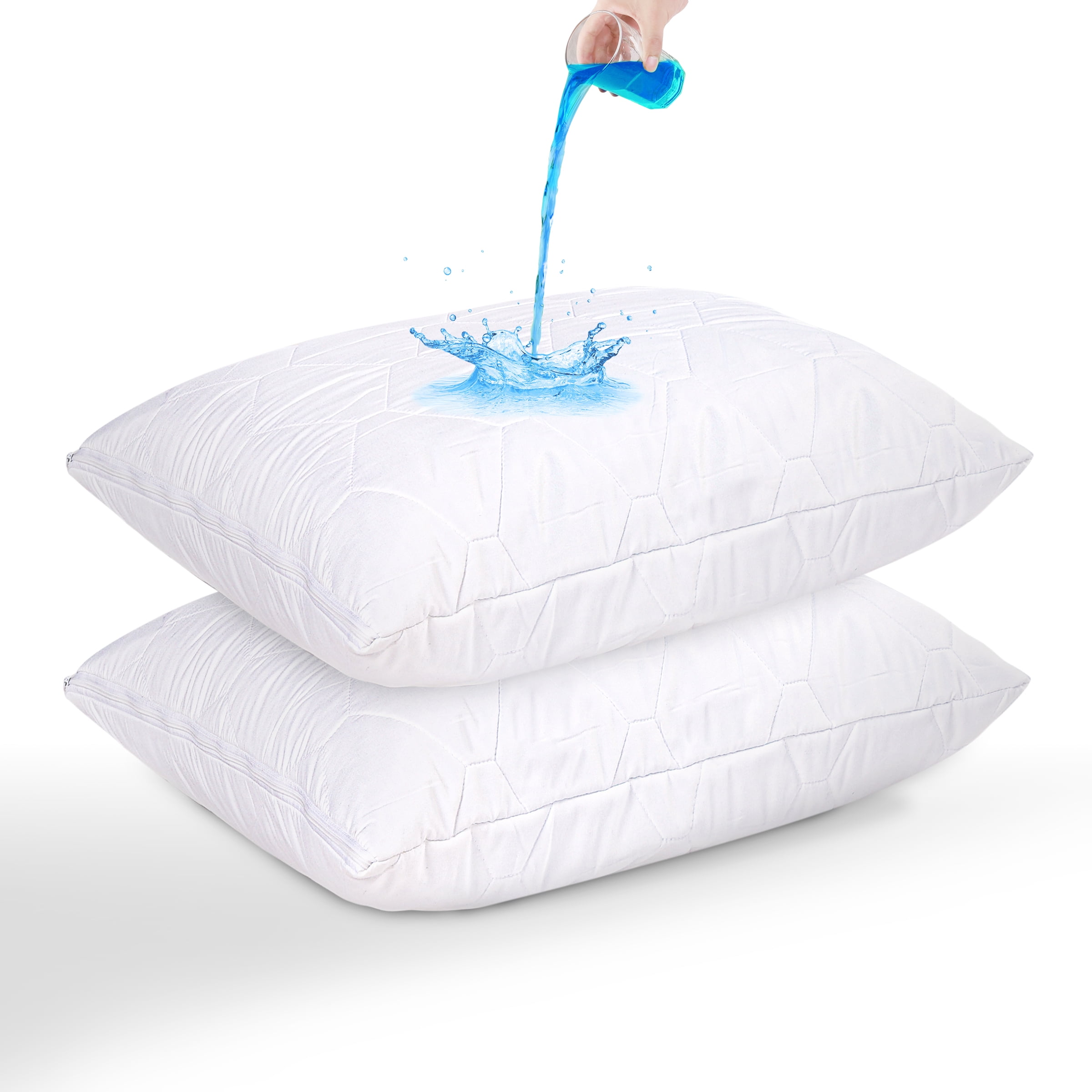 2 Pack Standard Size White Zippered Pillow Protector, Waterproof Soft