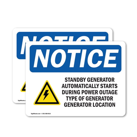 (2 Pack) Standby Generator Automatically Sign