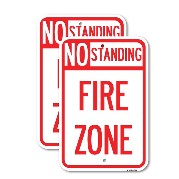 (2 Pack) No Standing Fire Zone | 18" X 24" Heavy-Gauge Aluminum Sign | Rust Free Aluminum, Weather Resistant, Waterproof, Fade Resistant, 2 Pre-drilled Holes
