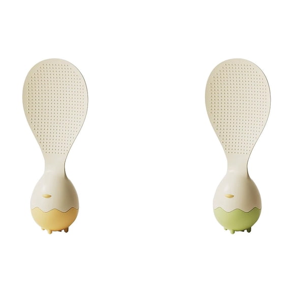 2 Pack Standing Rice Paddle, Non-Stick Eggshell Style Rice Spoon, Self-Standing Serving Spatula for Cooking and Mixing, 17x7 cm (Yellow+Green)