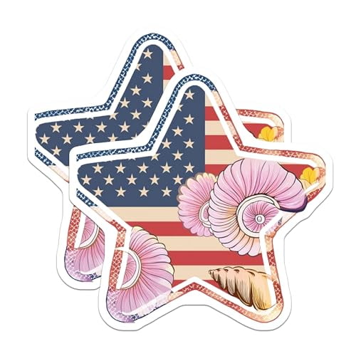 (2 Pack) Star Shaped American Flag Magnets Magnets - Seaside Shells Decal - Patriotic Home Decor - 5" On Longest Side - Made in USA - Sticks to Refrigerators & Metal Surfaces - MAG8994