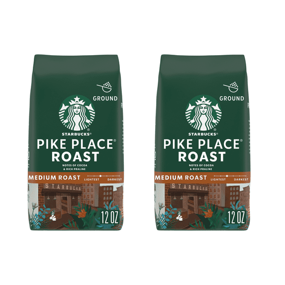 (2 Pack) Starbucks Arabica Beans Pike Place Roast, Medium Roast Ground Coffee, 12 oz