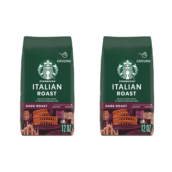 (2 Pack) Starbucks Italian Roast, Dark Roast Coffee, Ground 100% Arabica Coffee, 12-Ounce Bag