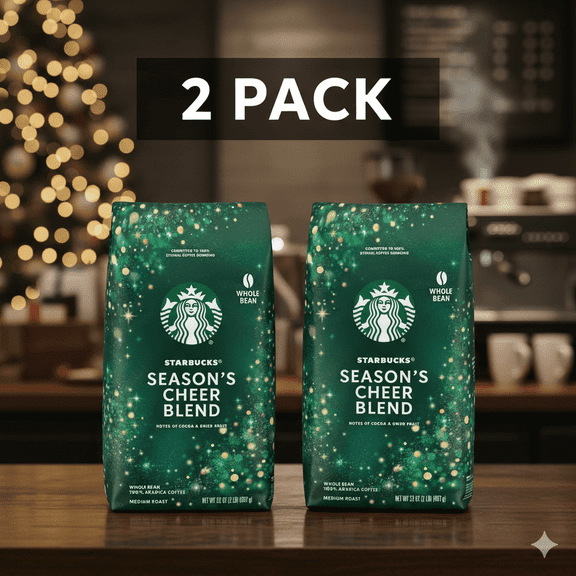 2 Pack-Starbucks Season's Cheer Blend Coffee, Medium Roast, Whole Bean, 2 lb Bags