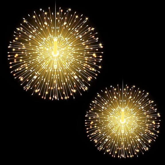 2 Pack Starburst String Lights Christmas Lights, 200 LED 8 Modes Dimmable , Waterproof Copper Wire Decorative Hanging Starburst Lights for Party Patio Garden Decoration By Topboutique (Warm White)