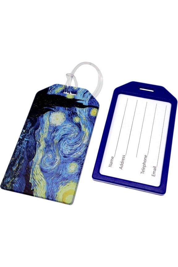 2 Pack - Starry Night Luggage Tags Heavy Duty for Suitcases & Backpacks - Vincent Van Gogh Bag Tag - Cute & Durable TSA Approved w Plastic Loop & Contact Card Business Card Size by Specialist ID