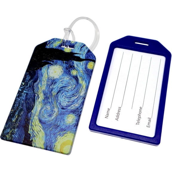 2 Pack - Starry Night Luggage Tags Heavy Duty for Suitcases & Backpacks - Vincent Van Gogh Bag Tag - Cute & Durable TSA Approved w Plastic Loop & Contact Card Business Card Size by Specialist ID