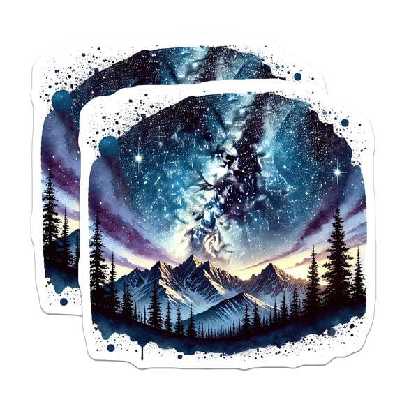 (2 Pack) Starry Night Sky Magnets - Mountain Range Scene - Galaxy View Fridge Magnets - 5" On Longest Side - Premium Magnet - for Cars, Refrigerators, Toolboxes, Lockers - Made in USA - MAG17221